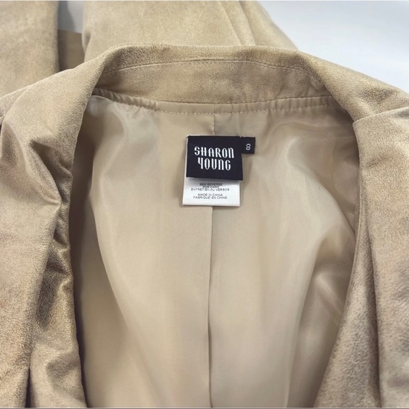 Sharon Young Sz 8 Women Ruffled Faux Suede Leather Blazer Jacket m Gold Metallic - Picture 5 of 6